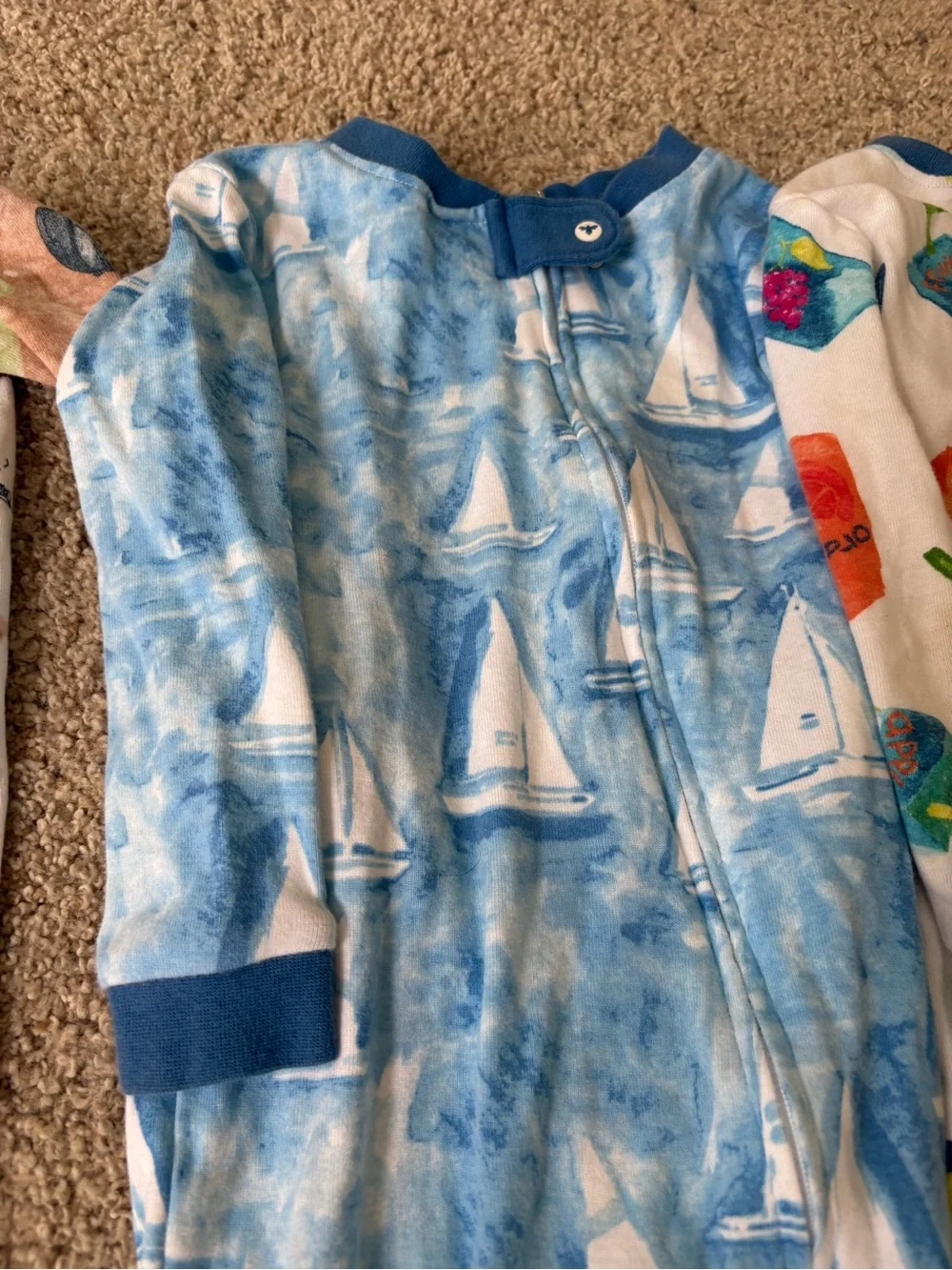 Burt’s Bees Baby Set Of 3 Pajamas 18 Months Zipper Boats Juice Box Baseball